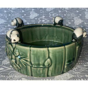 VTG ASIAN POTTERY-Panda Bears Planter On Green